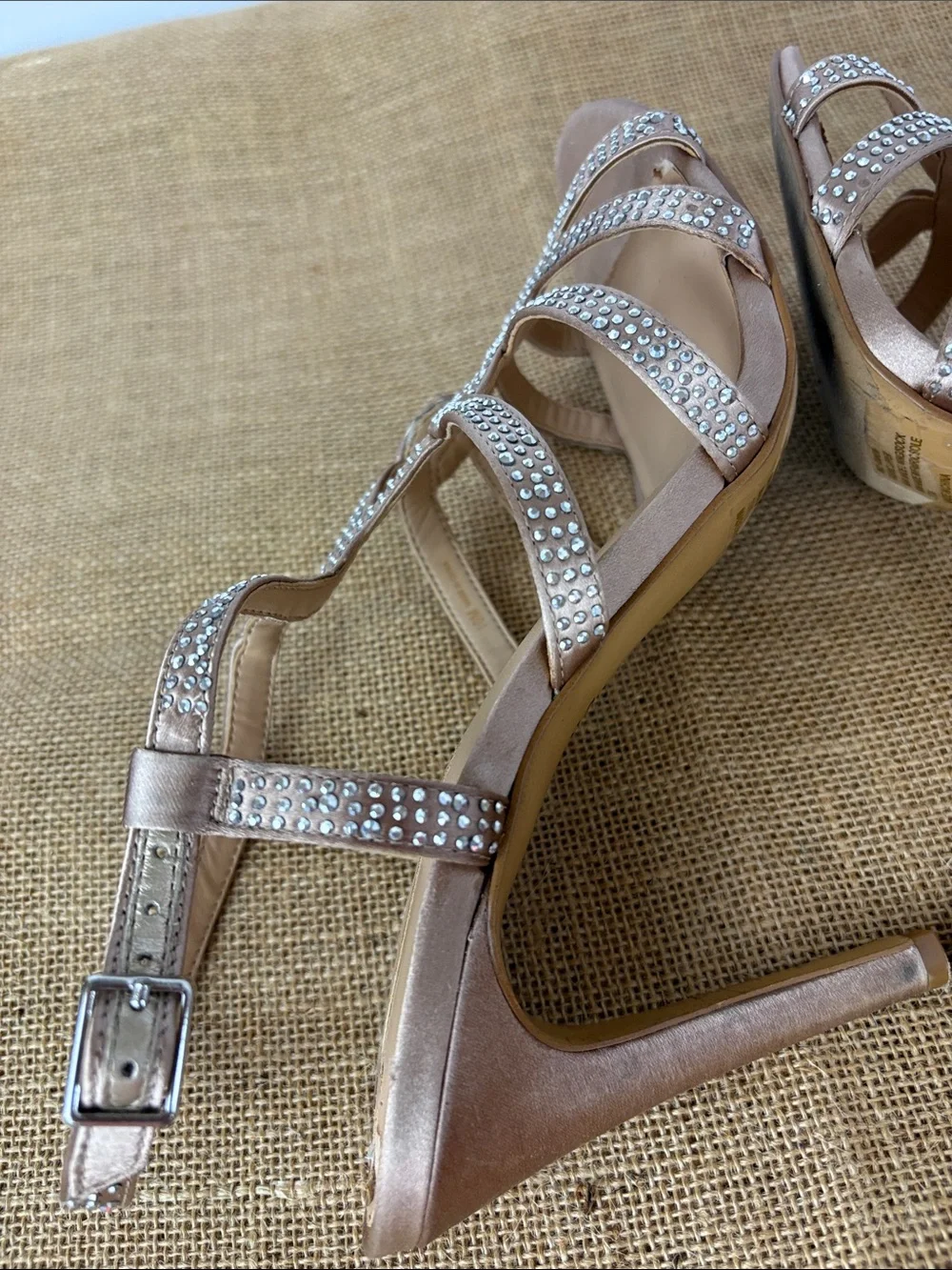 Women's Champagne Gold Strappy Studded High Heels Size 10